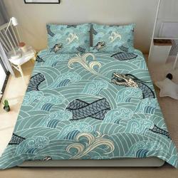Blue Oriental Japanese Dragon bedding Set Gift For Your Girlfriend Boyfriend Gift For Love Gift For Friend Best Valentine Present Holiday Gift