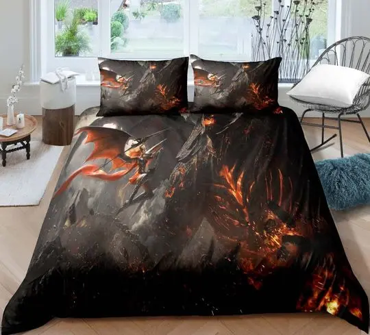 Fire Dragon Comforter Cover Magical Dinosaur Bedding Set Gift For Your Girlfriend Boyfriend Gift For Love Gift For Friend Best Valentine Present Holiday Gift