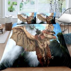 Duvet Cover Set, Illustration of Breathing Dragon Large Monster Gothic ThemeGift For Your Girlfriend Boyfriend Gift For Love Gift For Friend Best Valentine Present Holiday Gift