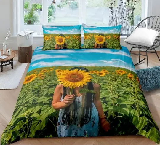 Sunflower Bedding Twin,Black Sunflower Duvet Cover Set,Yellow SunflowerGift For Your Girlfriend Boyfriend Gift For Love Gift For Friend Best Valentine Present Holiday Gift