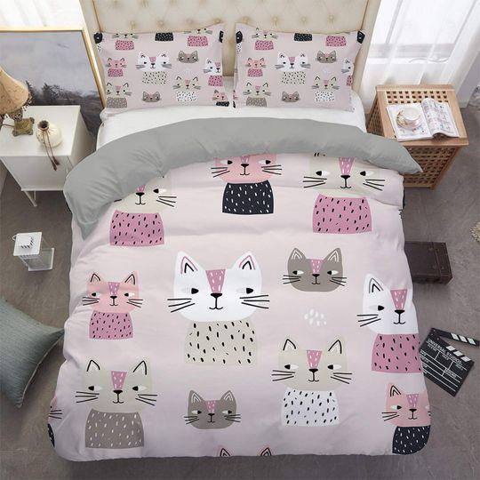 Boho Cat Bedding, Toddler Bedding, Kids Duvet Bedding Set Gift For Your Girlfriend Boyfriend Gift For Love Gift For Friend Best Valentine Present Holiday Gift