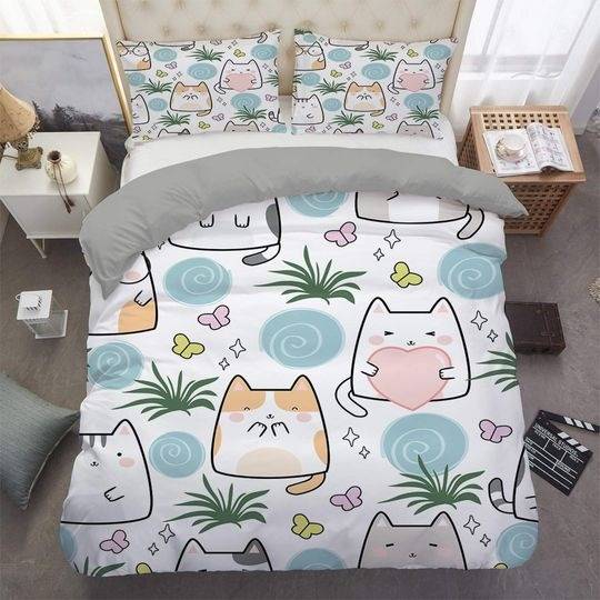 Cute Cat Bedding, Toddler Bedding Set Gift For Your Girlfriend Boyfriend Gift For Love Gift For Friend Best Valentine Present Holiday Gift