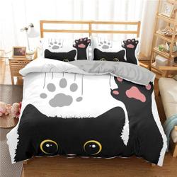 Cute Black Cat Bedding, Toddler Bedding, Kids Duvet Bedding Set Gift For Your Girlfriend Boyfriend Gift For Love Gift For Friend Best Valentine Present Holiday Gift