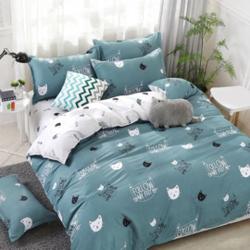 Kawaii Green Cat Duvet Bedding Set Gift For Your Girlfriend Boyfriend Gift For Love Gift For Friend Best Valentine Present Holiday Gift