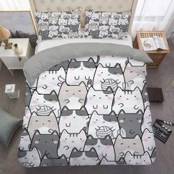 Kawaii Cat Bedding Grey, Toddler Bedding, Kids Duvet Bedding Set Gift For Your Girlfriend Boyfriend Gift For Love Gift For Friend Best Valentine Present Holiday Gift