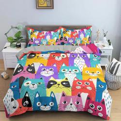 Colorful Funny Cats Kids Duvet Cover Set, Toddler Bedding Set Gift For Your Girlfriend Boyfriend Gift For Love Gift For Friend Best Valentine Present Holiday Gift