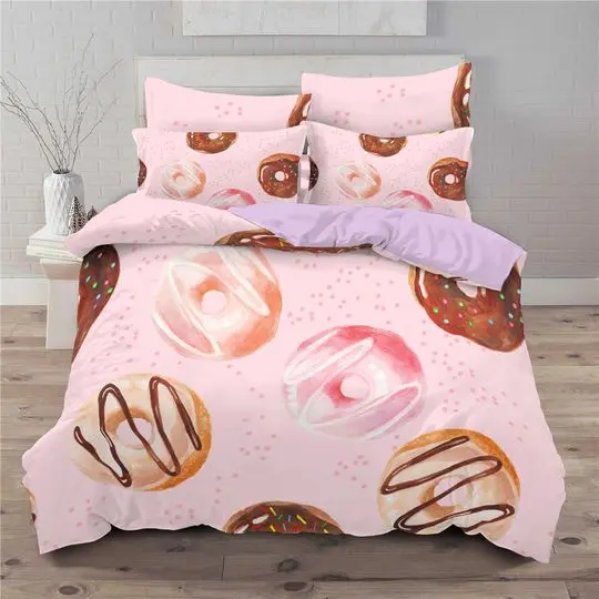 Donut Comforter Cover Dessert Duvet Cover Food Theme Pink Quilt Cover Print Bedding Set Gift For Your Girlfriend Boyfriend Gift For Love Gift For Friend Best Valentine Present Holiday Gift