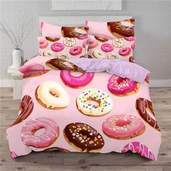 Food Queen Duvet Cover, American Classic Breakfast Fast Food Dessert Tasty Donuts Art PrintGift For Your Girlfriend Boyfriend Gift For Love Gift For Friend Best Valentine Present Holiday Gift