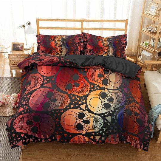 Halloween Bedding Colorful Skulls Duvet Cover Set, Halloween GiftGift For Your Girlfriend Boyfriend Gift For Love Gift For Friend Best Valentine Present Holiday Gift