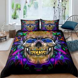 Halloween Bedding Hippie Neon Colors Skull Duvet Cover Set ColorfulGift For Your Girlfriend Boyfriend Gift For Love Gift For Friend Best Valentine Present Holiday Gift
