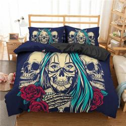Halloween Bedding Skull and Roses Black Duvet Cover Set GangsterGift For Your Girlfriend Boyfriend Gift For Love Gift For Friend Best Valentine Present Holiday Gift
