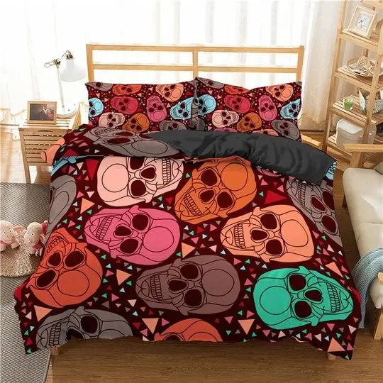 Halloween Bedding Colorful Skulls Duvet Cover Set BedspreadGift For Your Girlfriend Boyfriend Gift For Love Gift For Friend Best Valentine Present Holiday Gift