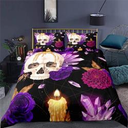 Halloween Bedding Skull and Roses Black Duvet Cover Set Gift For Your Girlfriend Boyfriend Gift For Love Gift For Friend Best Valentine Present Holiday Gift