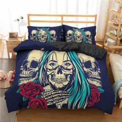 Skull and Roses Black Duvet Bedding Set Gift For Your Girlfriend Boyfriend Gift For Love Gift For Friend Best Valentine Present Holiday Gift