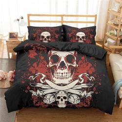 Skull in Flames Black Duvet Bedding Set Gift For Your Girlfriend Boyfriend Gift For Love Gift For Friend Best Valentine Present Holiday Gift