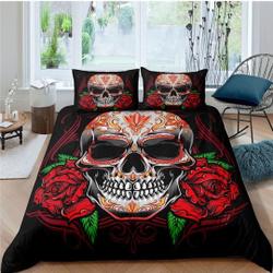 Skull and Roses Gothic Red Duvet Bedding Set Gift For Your Girlfriend Boyfriend Gift For Love Gift For Friend Best Valentine Present Holiday Gift