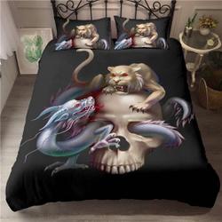 Skull Dragon Black Duvet Bedding Set Gift For Your Girlfriend Boyfriend Gift For Love Gift For Friend Best Valentine Present Holiday Gift