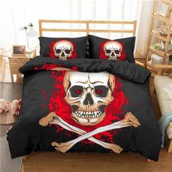 Flaming Skull Black Duvet Bedding Set Gift For Your Girlfriend Boyfriend Gift For Love Gift For Friend Best Valentine Present Holiday Gift