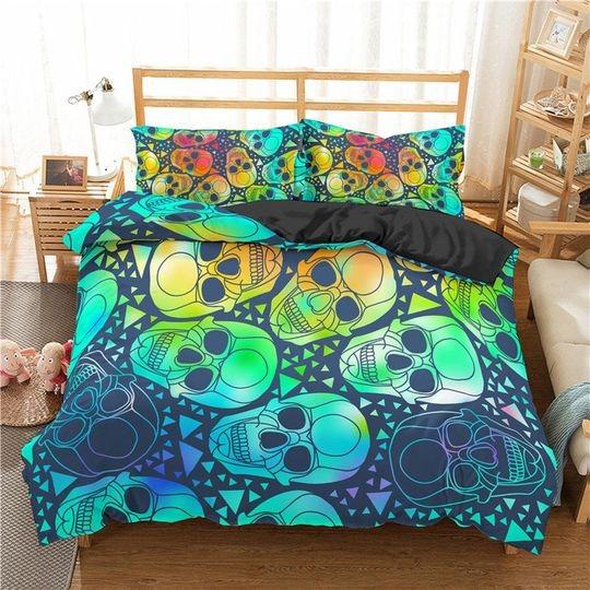 Colorful Skulls Duvet Bedding Set Gift For Your Girlfriend Boyfriend Gift For Love Gift For Friend Best Valentine Present Holiday Gift