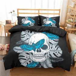 Skull & Moth Black Duvet Bedding Set Gift For Your Girlfriend Boyfriend Gift For Love Gift For Friend Best Valentine Present Holiday Gift