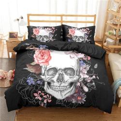 Skull and Roses Black Duvet Bedding Set Gift For Your Girlfriend Boyfriend Gift For Love Gift For Friend Best Valentine Present Holiday Gift