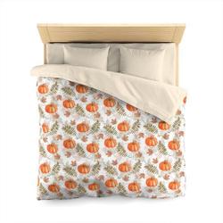 Pumpkin Duvet Cover, Fall Autumn Leaves Orange Bedding Queen KingGift For Your Girlfriend Boyfriend Gift For Love Gift For Friend Best Valentine Present Holiday Gift