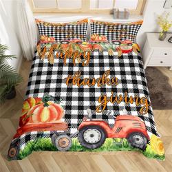 Pumpkin Tractor Handmade Duvet Cover, Thanksgiving Watercolor Farmhouse Bedding Set Gift For Your Girlfriend Boyfriend Gift For Love Gift For Friend Best Valentine Present Holiday Gift