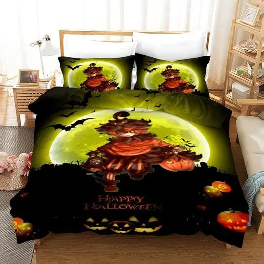 Boys Happy Halloweem Comforter Cover Twin,Bats Haunted Pumpkin Duvet CoverGift For Your Girlfriend Boyfriend Gift For Love Gift For Friend Best Valentine Present Holiday Gift