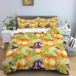 Pumpkin witch vintage halloween bedding & pillowcase, green botanical duvet cover set dorm beddingGift For Your Girlfriend Boyfriend Gift For Love Gift For Friend Best Valentine Present Holiday Gift