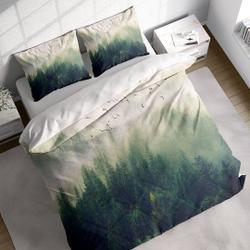 Misty Forest Birds Duvet Cover Set  Pillowcases, Smoky Green Mountains Printed Quilt CoverGift For Your Girlfriend Boyfriend Gift For Love Gift For Friend Best Valentine Present Holiday Gift