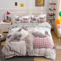 Cat Duvet Cover Set for Teens Adults,3D Printed Blue Eyes Gray Furry CatGift For Your Girlfriend Boyfriend Gift For Love Gift For Friend Best Valentine Present Holiday Gift