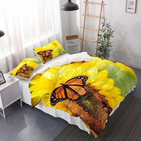 Butterfly Duvet Cover Bed Set Watercolor Butterfly Quilt Cover Vintage Bedding Set 3D Butterflies Bedding