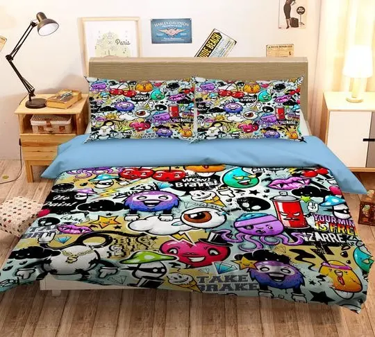 3D Colored Graffiti MMM103 Duvet Cover Bedding Set Quilt Cover Quilt Duvet CoverGift For Your Girlfriend Boyfriend Gift For Love Gift For Friend Best Valentine Present Holiday Gift