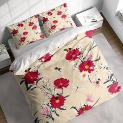Poppy Honey Dragonfly Duvet Cover Set, Botanical Quilt Comforter Cover Bedding Set Gift For Your Girlfriend Boyfriend Gift For Love Gift For Friend Best Valentine Present Holiday Gift
