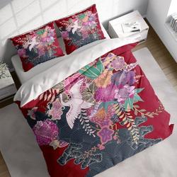 Dahlia Bird Water Waves Duvet Cover Set, Botanical Quilt Comforter Cover Bedding Set Gift For Your Girlfriend Boyfriend Gift For Love Gift For Friend Best Valentine Present Holiday Gift