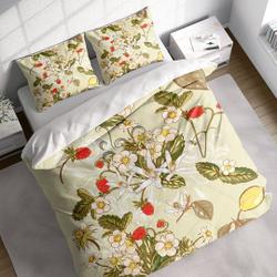 Strawberry Lemon White Flower Duvet Cover Set, Botanical Quilt Cover Bedding Set PillowcasesGift For Your Girlfriend Boyfriend Gift For Love Gift For Friend Best Valentine Present Holiday Gift
