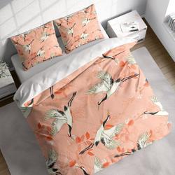 Cranes Red Flower Leaves Duvet Cover Set, Botanical Quilt Comforter Cover Bedding Set  PillowcasesGift For Your Girlfriend Boyfriend Gift For Love Gift For Friend Best Valentine Present Holiday Gift