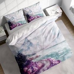 Watercolor River Snow Mountain Duvet Cover Set, Landscape Quilt Cover Bedding Set PillowcasesGift For Your Girlfriend Boyfriend Gift For Love Gift For Friend Best Valentine Present Holiday Gift