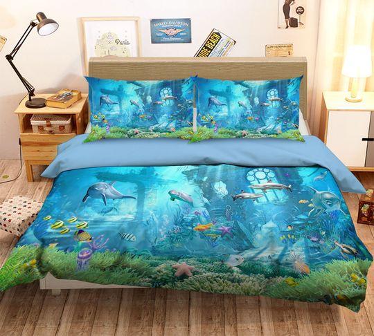 3D Underwater World Duvet Cover Bedding Set Quilt Cover Pillowcases BeddingGift For Your Girlfriend Boyfriend Gift For Love Gift For Friend Best Valentine Present Holiday Gift