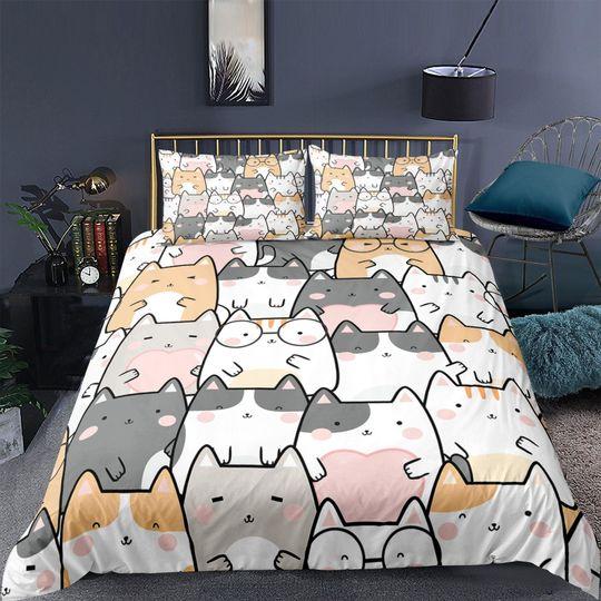 Kawaii cat bedding cute duvet cover set, kids bedding fullGift For Your Girlfriend Boyfriend Gift For Love Gift For Friend Best Valentine Present Holiday Gift