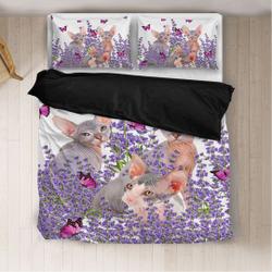 Sphynx Cat Bedding Set Purple Flower, Hairless Cat Bed Set Gift For Your Girlfriend Boyfriend Gift For Love Gift For Friend Best Valentine Present Holiday Gift