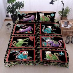 Colorful Cats Christmas Pattern On Black Christmas Bedding Sets Pieces Duvet Pillow CaseGift For Your Girlfriend Boyfriend Gift For Love Gift For Friend Best Valentine Present Holiday Gift