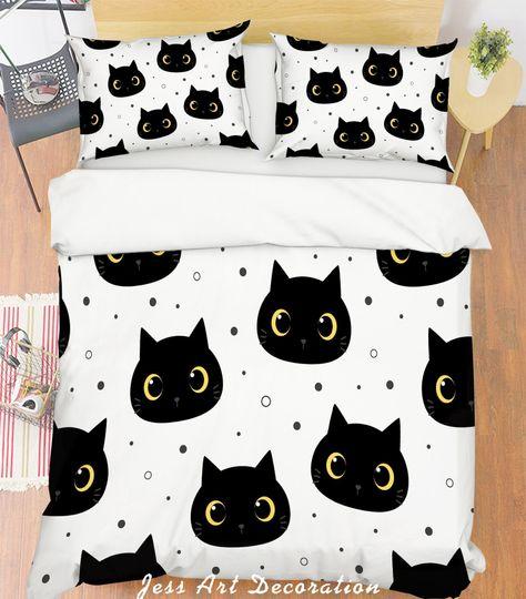 3D Cat Duvet Covers Set, Black Cat Quilt Cover, Animals Bedding Set Gift For Your Girlfriend Boyfriend Gift For Love Gift For Friend Best Valentine Present Holiday Gift