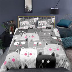 Cat Duvet Cover Set, Cartoon Kittens Funny Smiling Glasses Scarfs Bedding Set Gift For Your Girlfriend Boyfriend Gift For Love Gift For Friend Best Valentine Present Holiday Gift