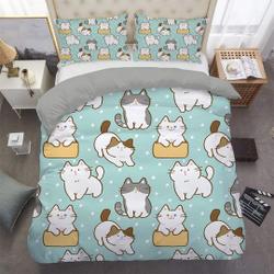 Cute Cat Bedding Mint Green, Toddler Bedding, Kids Duvet Cover Set,  Baby BeddingGift For Your Girlfriend Boyfriend Gift For Love Gift For Friend Best Valentine Present Holiday Gift