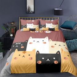 Cat Duvet Cover Set, Cartoon Kittens Funny Smiling Glasses Scarfs  Decorative Piece Bedding Set Gift For Your Girlfriend Boyfriend Gift For Love Gift For Friend Best Valentine Present Holiday Gift