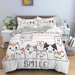 Friendly Cats Bedding, Toddler Bedding, Kids Duvet Cover Set, Gift for Cat Lovers, Baby BeddingGift For Your Girlfriend Boyfriend Gift For Love Gift For Friend Best Valentine Present Holiday Gift