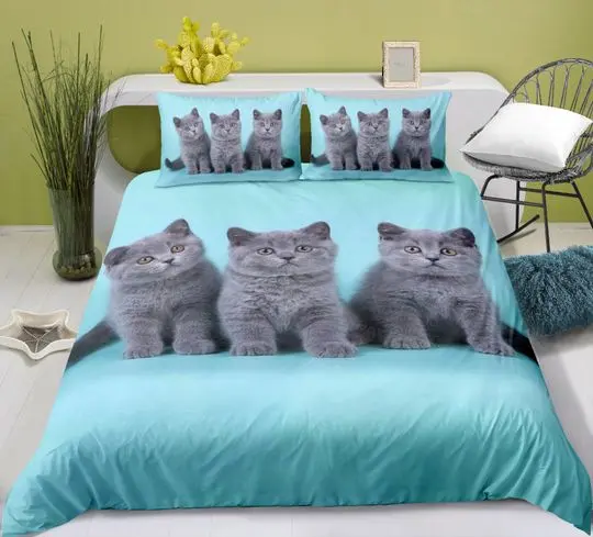 Animal Duvet Cover Set, Cat Head Portrait Furry Head Kitten Domestic , Piece Bedding Set Gift For Your Girlfriend Boyfriend Gift For Love Gift For Friend Best Valentine Present Holiday Gift