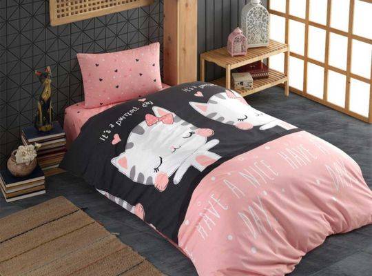 Cat Print Single Duvet Cover Set, Pink and Gray Duvet Cover Set Gift For Your Girlfriend Boyfriend Gift For Love Gift For Friend Best Valentine Present Holiday Gift