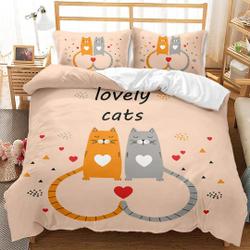 Lovely Couple Cat Bedding, Toddler Bedding, Kids Duvet Cover Set, Gift for Cat Lovers, Baby BeddingGift For Your Girlfriend Boyfriend Gift For Love Gift For Friend Best Valentine Present Holiday Gift